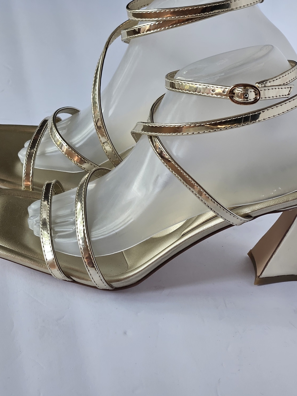Marc Fisher Mahima Gold Strappy Heeled Sandals Square Toe Women's Size 10M - Picture 10 of 15